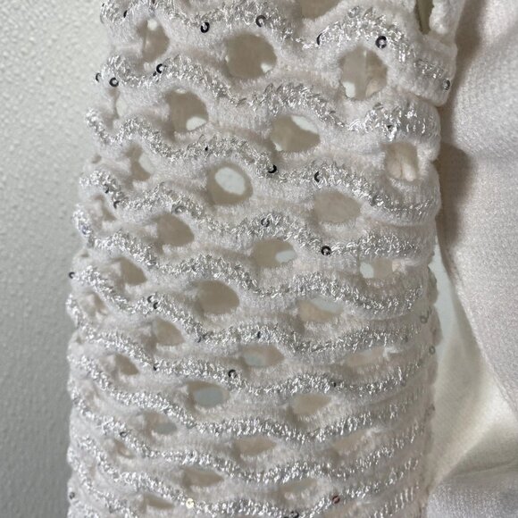 NEW MARIA PAVAN Womens Sequin Braided Long Sleeve Soft Sweater Size S White - Picture 4 of 12